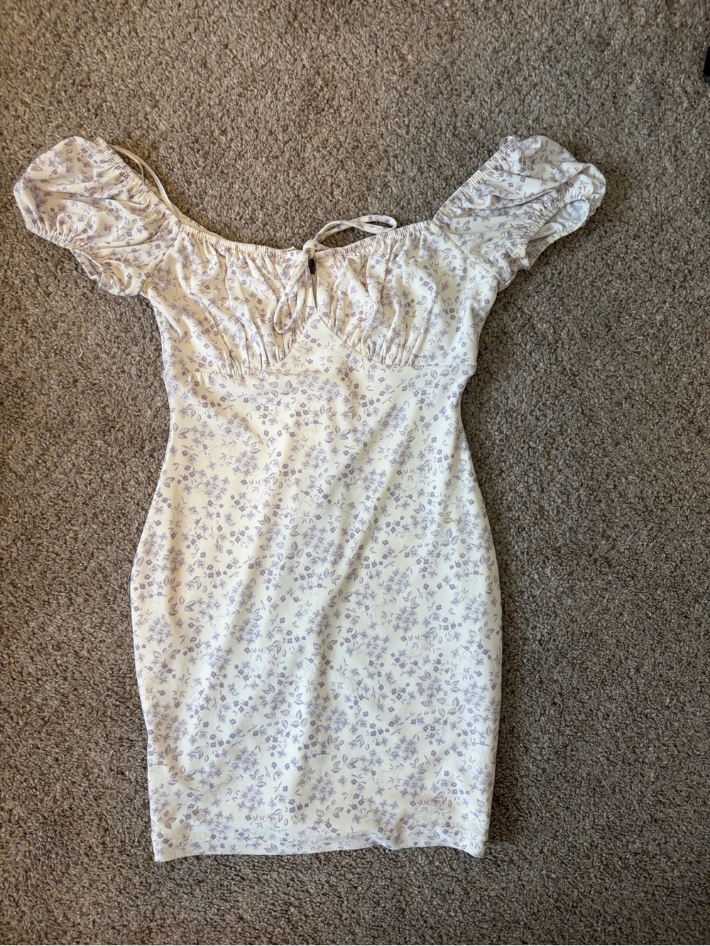 Windsor Floral Off-Shoulder Tie-Front Bodycon Dress - White with Lavender Print